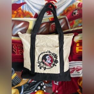 Florida State University Handcrafted Cream and Black Tote Bag with patchwork